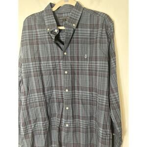 Men's John Varvatos Dark Green and Black Plaid Long Sleeve Button Down Shirt SzM